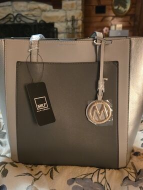 MKF Two-Tone Gray and Light Gray Tote with MK Charm